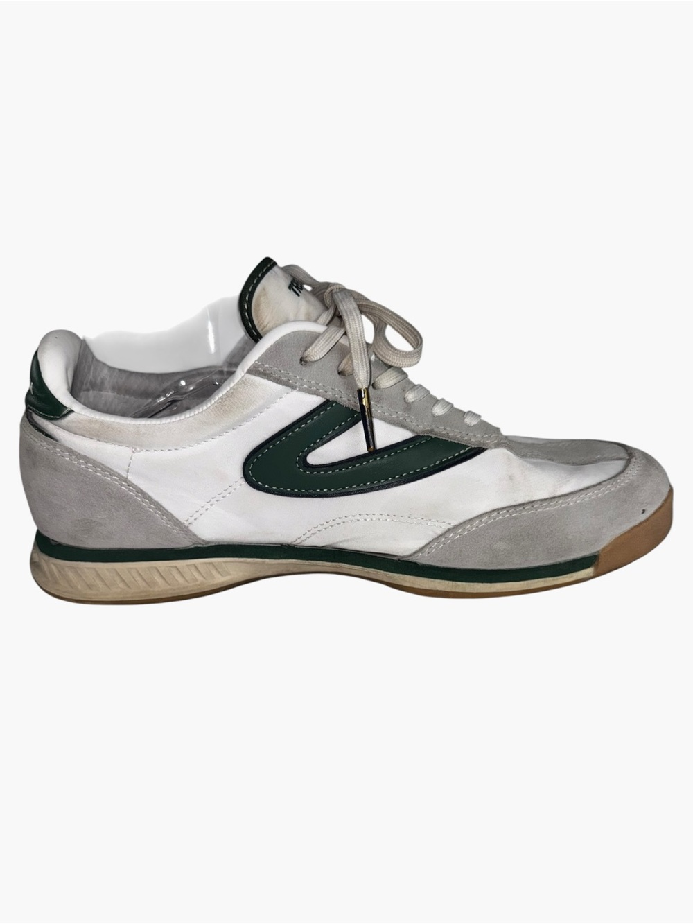 Tretorn Kristine Sneakers 9.5 White Gray Green Leather Gum Sole Retro Womens